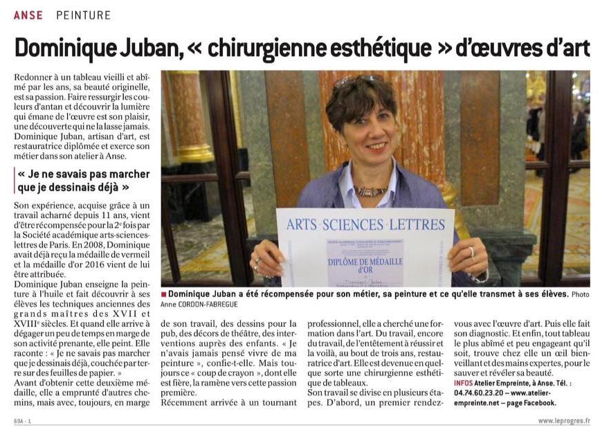 2016 Médailles d'Or Arts Sciences et Lettres Paris pour Dominique Juban